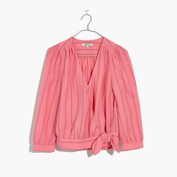Madewell Wrap Top in Cecilia Stripe Pink, Size M - Picture 4 of 12